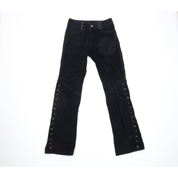 Vintage 90s Lip Service 32 Velvet Goth Grunge Flared Wide Leg Pants Black USA